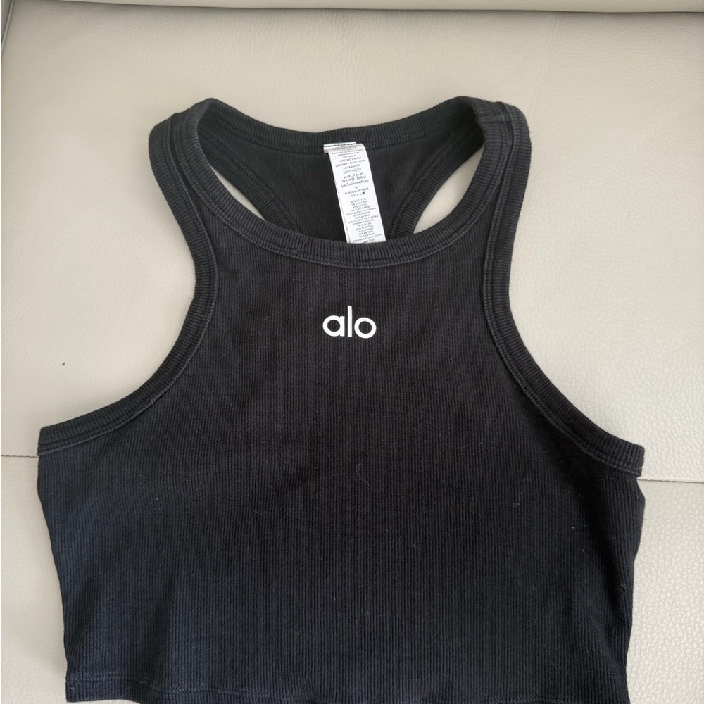 Alo Black Ribbed Aspire Tank Top